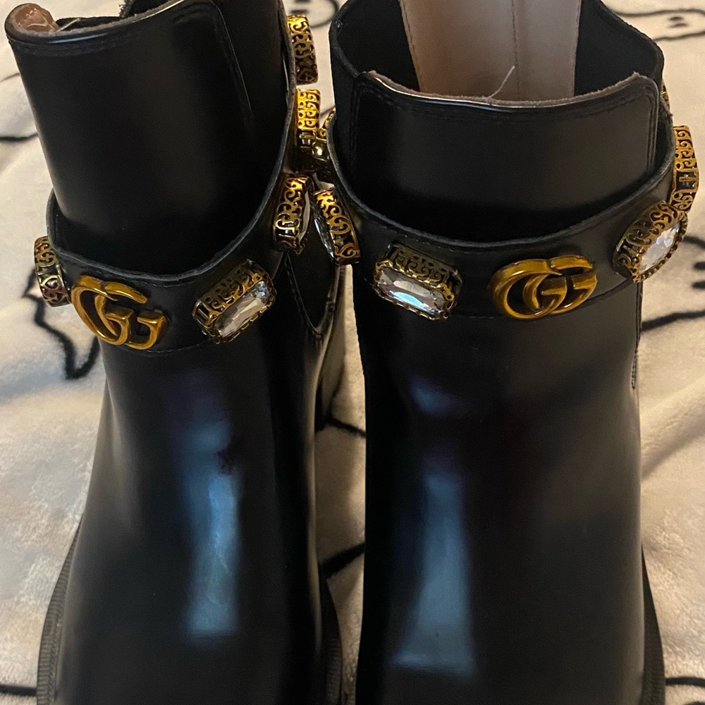 Gucci Black Ankle Boots with Gold Hardware